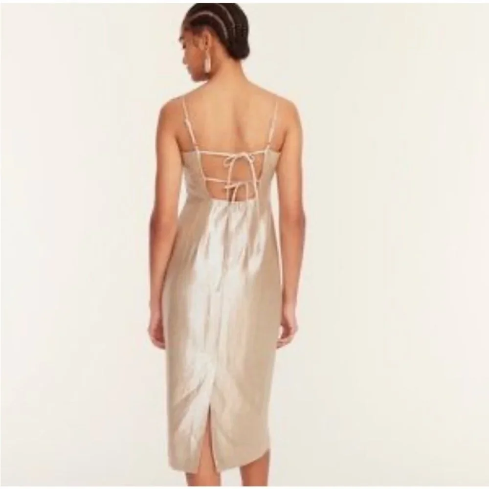 J. Crew Collection Double Tie-Back Metallic Linen Blend Dress in Gold